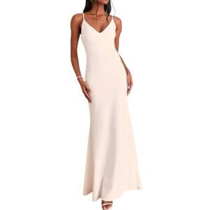 NWT Lulus Infinite Glory White Maxi Dress Size Large Mermaid Elegant Button Back